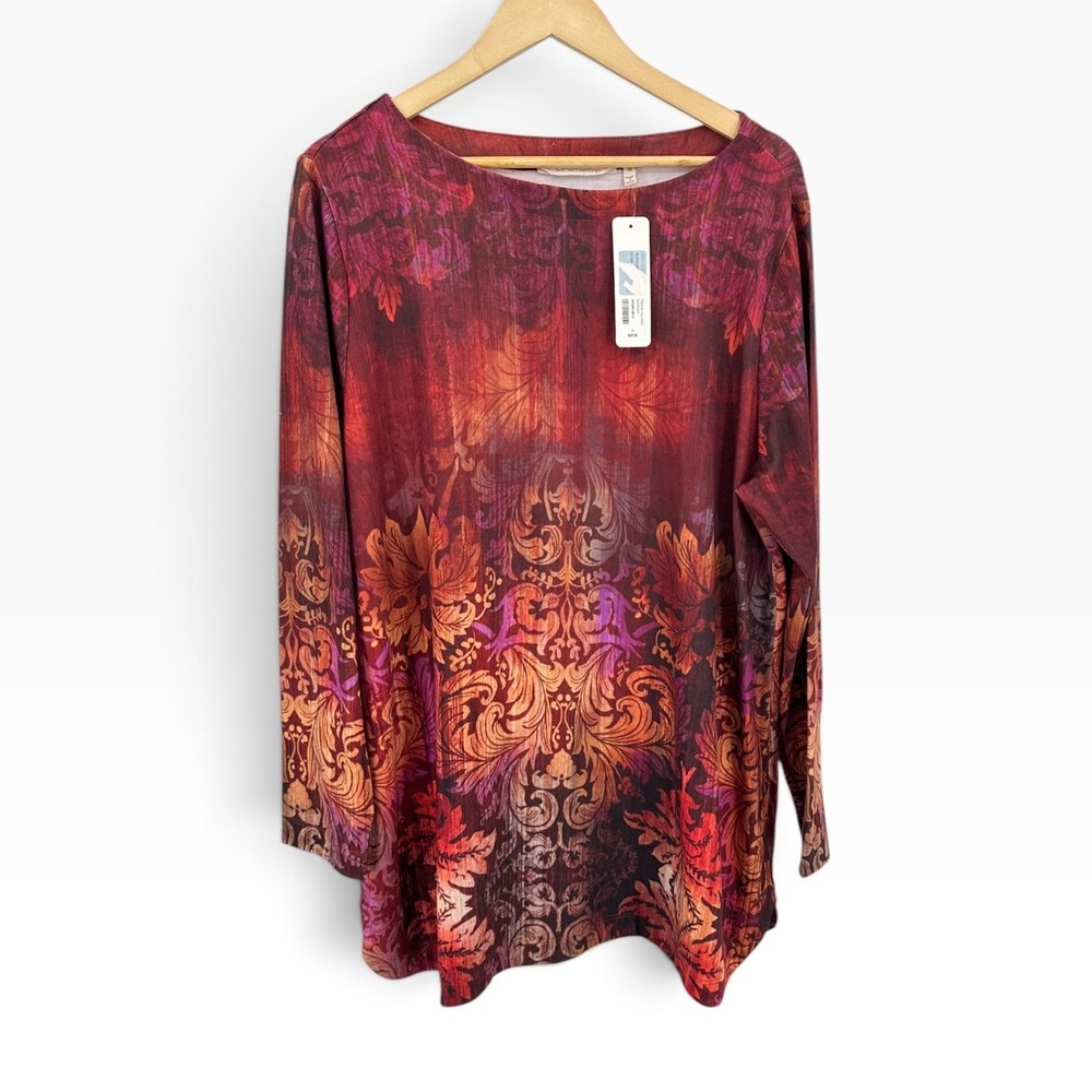 Soft Surroundings Freesia Pullover Burgundy 1X Floral Tunic Top NWT Artsy Boho